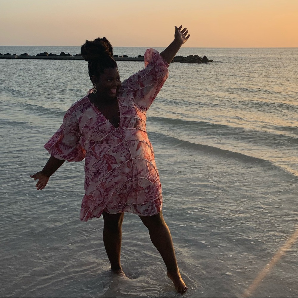 Pink Tropical Print Dress